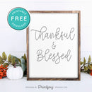 Free Printable Thankful And Blessed Modern Farmhouse Fall Wall Art Decor Download - Printjoy