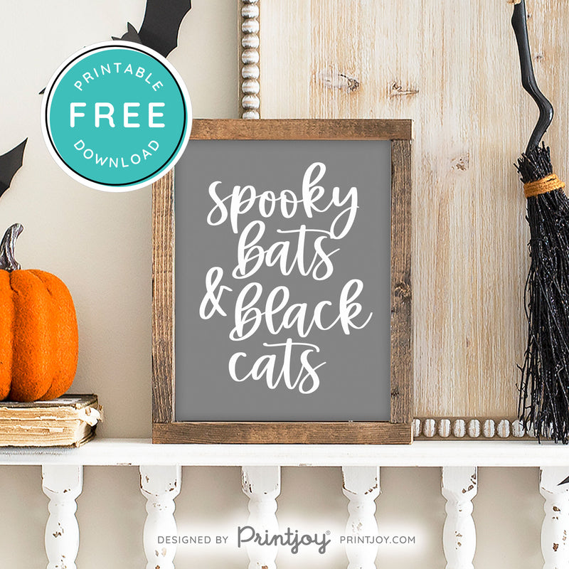 Free Printable Spooky Bats And Black Cats Halloween Wall Art Decor Download - Printjoy